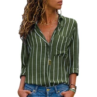 s 3xl women striped blouses shirt ladies long sleeve blouse shirts casual tops pockets chemisier femme blusas mujer de moda 2019