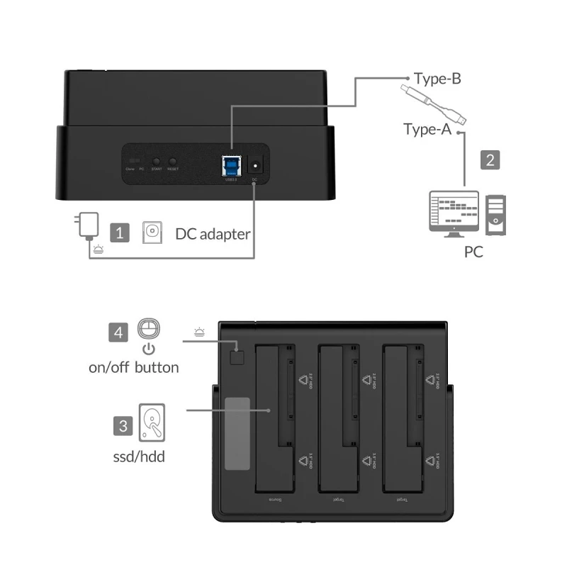 Док станция ORICO 3 Bay USB 0 HDD для жесткого диска 2 5 дюйма SATA Поддержка клона с