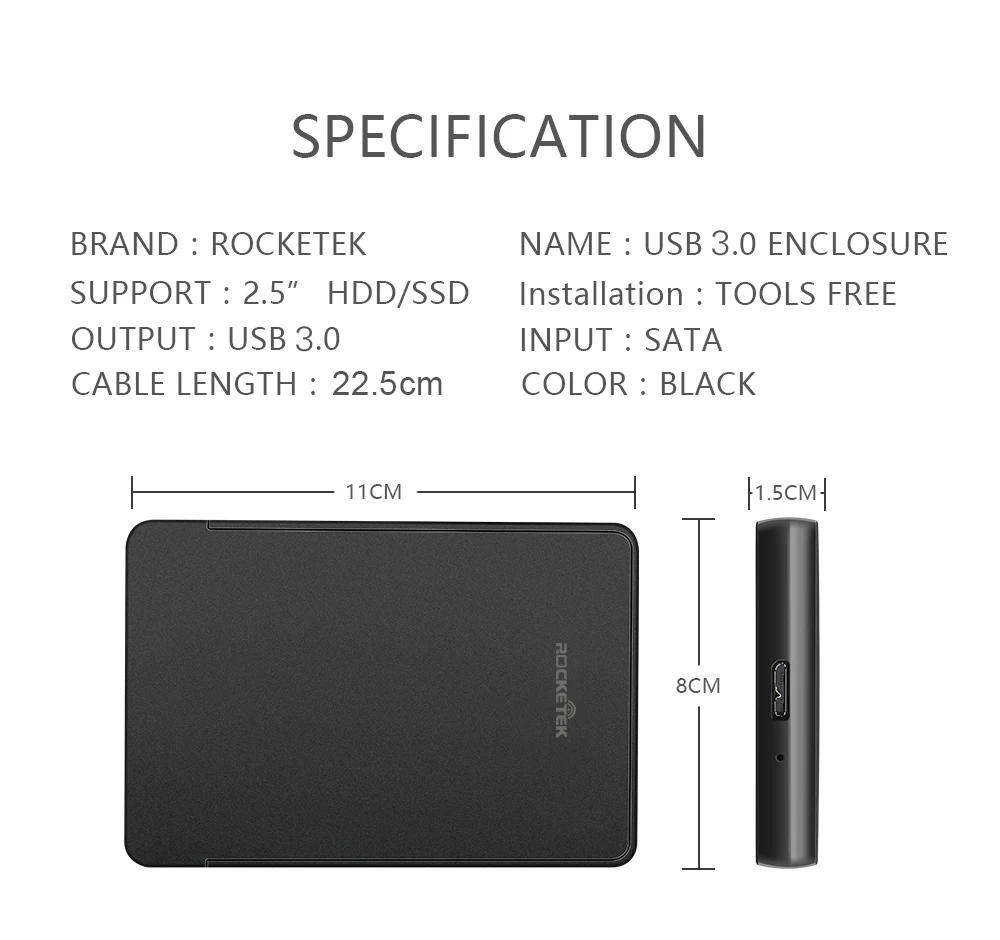 Rocketek HDD чехол 2,5 дюймов SATA для USB 3,0 SSD адаптер Коробка для жесткого диска внешний HDD корпус для ноутбука Настольный ПК