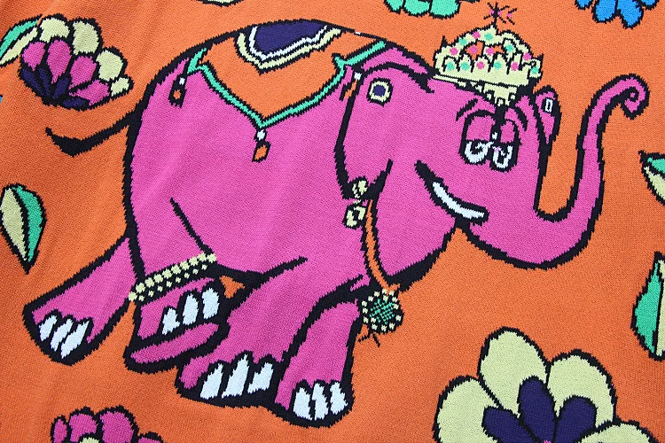 Free Shipping 2017 Yellow Half Sleeves Women's Pullovers Summer Elephant Florals Jacquard Runway Sweaters S005 | Женская одежда