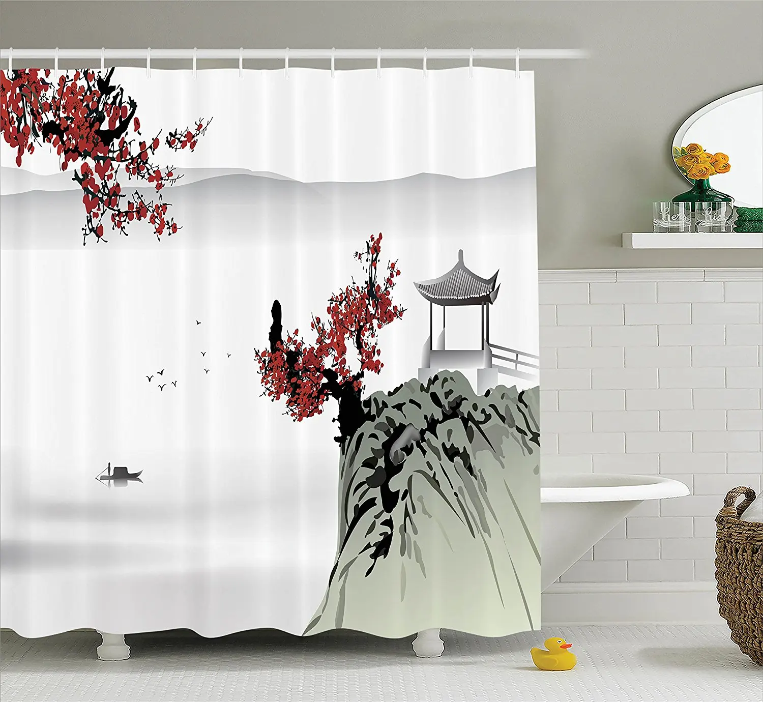 Память дома Азиатский Пейзаж реки с цветущей вишней и лодки культуры аксессуары