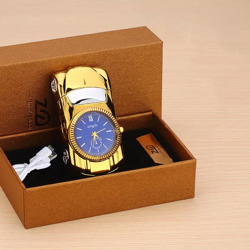 2 в 1 часы Зажигалка спортивный автомобиль Форма Электрический зарядка через USB