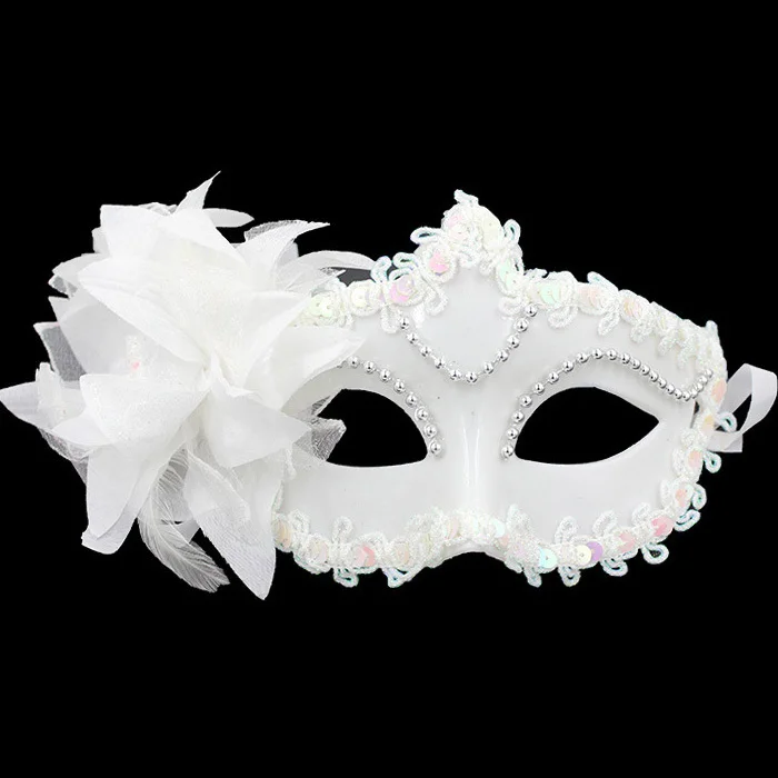 Классическая белая маска принцессы с цветком на Хэллоуин венецианская блестящая