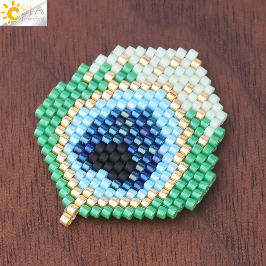 CSJA Peacock Feather Shaped Charms Miyuki Seed Beads Braided Chic Pendant for Earring Necklace Bracelet DIY Making Jewelry S331 | Украшения