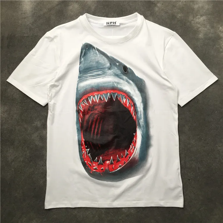 

New High 2018 Punk Men Fashion T Shirts Red Mouth Shark T-Shirt Hip Hop Skateboard Street Cotton T-Shirts Tee Top #G58