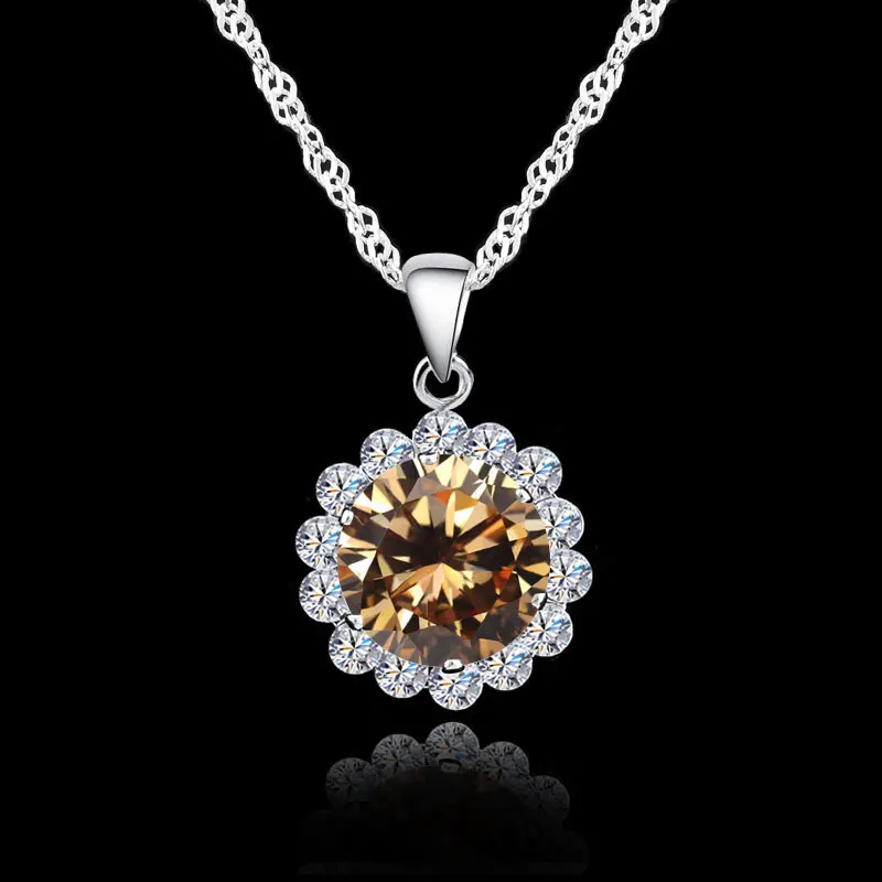 Женское свадебное ожерелье с кулоном Серебряное 925 пробы фианитом 7 цветов |