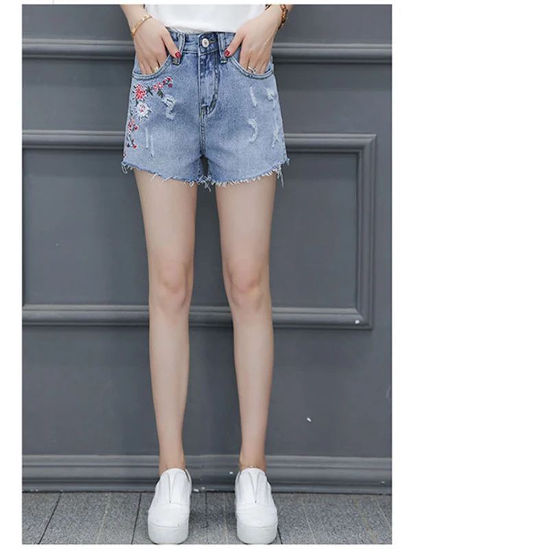 Maxnico Jean Shorts Women Summer 2017 Fashion Vintage Casual High Waist Ripped Embroidery Denim K1-7070564 |