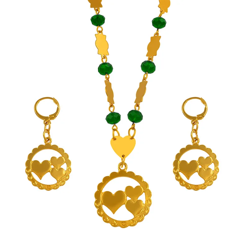 Золотой цвет мамам подарки сердце кулон ожерелья серьги с цветными бусинами