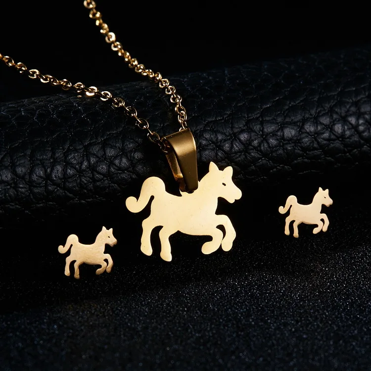 Нержавеющая сталь Neckalce золотая серьга с лошадью набор украшений для женщин дети