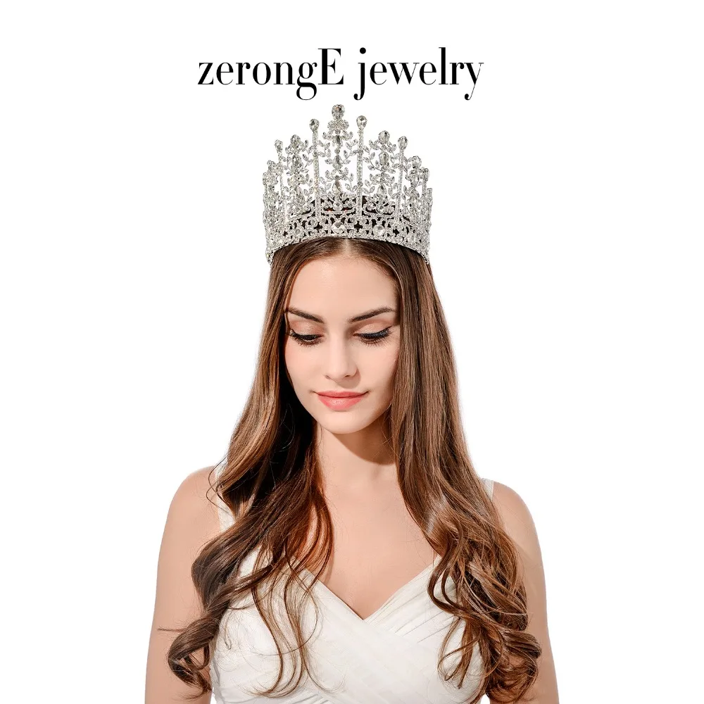 Zeronge jewelry5.1 дюймовый высокий конкурс падение свадебная тиара серебро леди свадебная тиара украшения для волос группы Мисс Мира событие тиара Корона