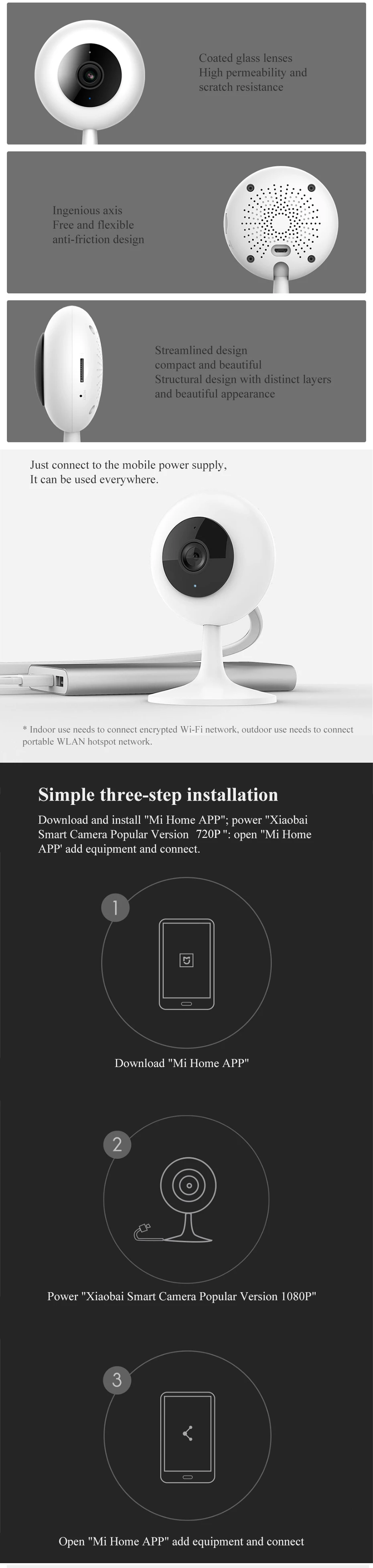 Xiaomi Mijia xiaobay умная камера популярная версия 720P HD беспроводная Wifi инфракрасная камера ночного видения 100,4 градусов IP домашняя камера CCTV