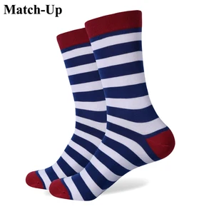 Новинка, стильные мужские Разноцветные мужские носки Match-Up, хлопковые носки в темно-синюю полоску s