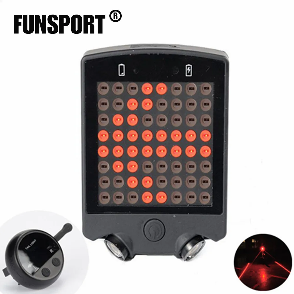 FUNSPORT 64 LED USB Rechargeable Bike Taillight Bicycle Rear Light Wireless Remote Controll Turn Signal 3 Modes | Спорт и