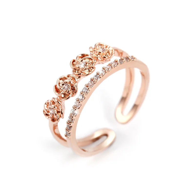 Модные женские кольца на палец с розовым цветком и фианитом из стерлингового серебра 925 пробы, женские кольца на палец, ювелирные изделия, не...