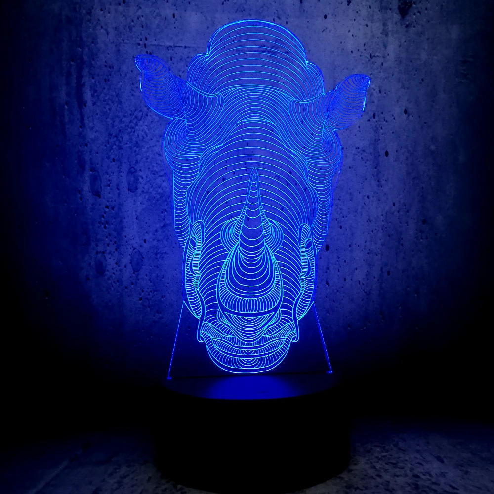 Новые Infantil животные носороги голова 3D лампа детская визуальная Led настроение
