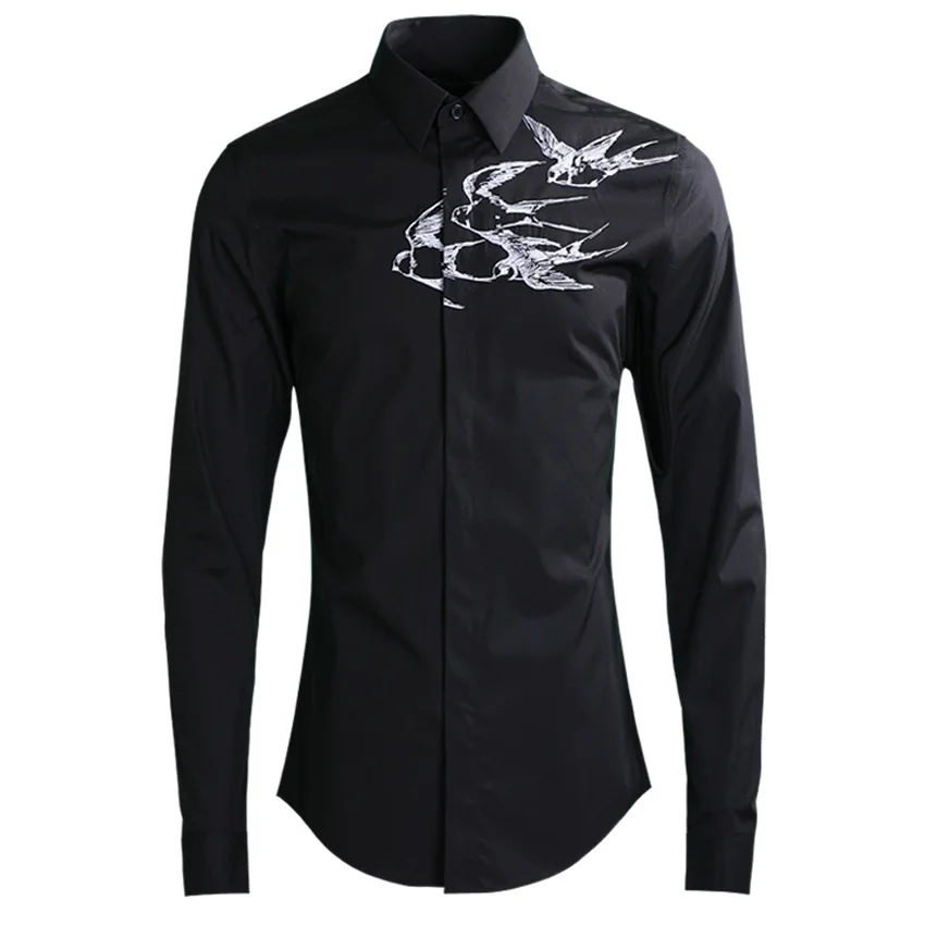 

new arrival Embroidery Fashion Men Casual Shirts Hand-painted cotton long sleeve high quality plus size M L XL 2XL 3XL 4XL