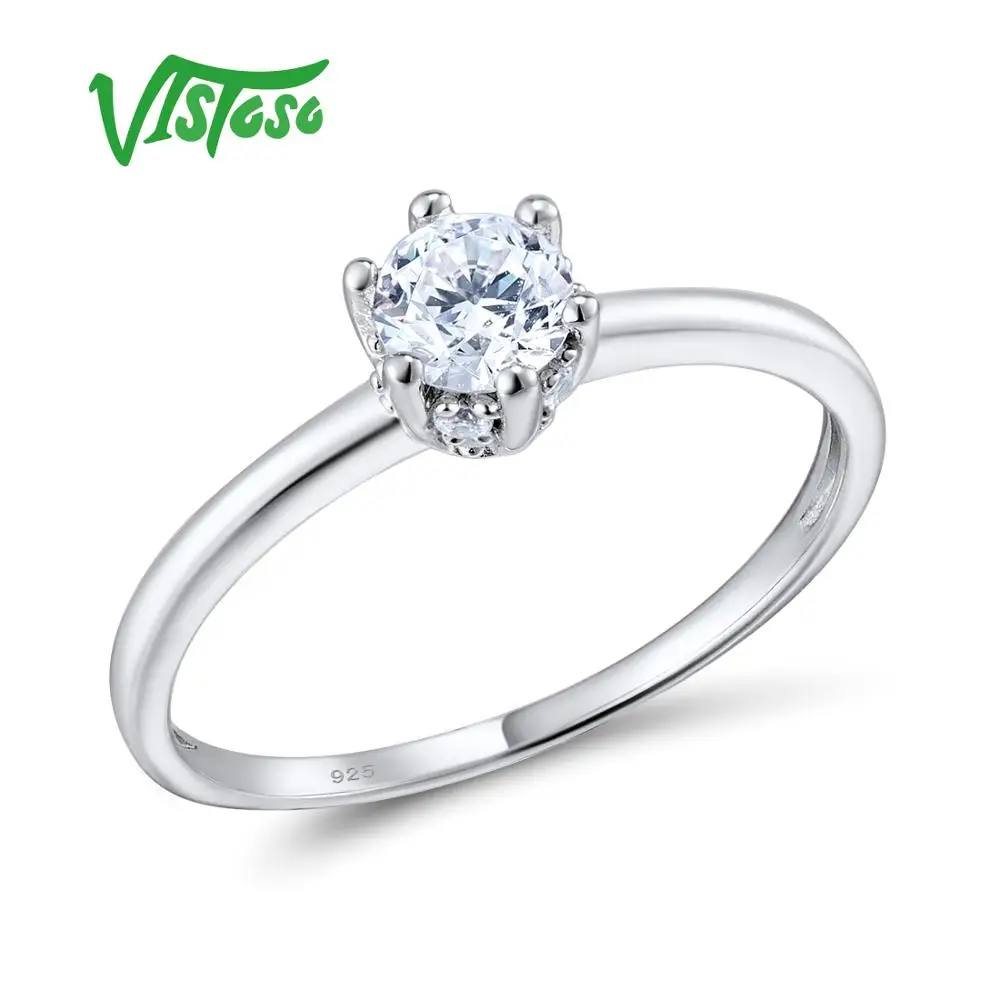 VISTOSO 925 пробы серебряные кольца для женщин сверкающие белые CZ Камни обручальные