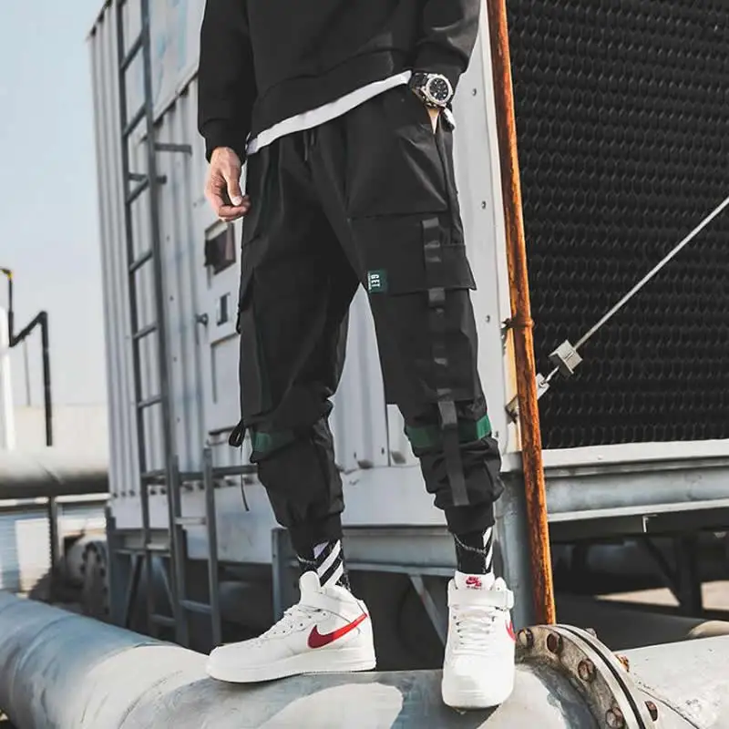 

Joggers Hip Hop Belt Ankel-Length Cargo Pants Men 2020 Streetwear Man Overalls Men Designer Harem Pants