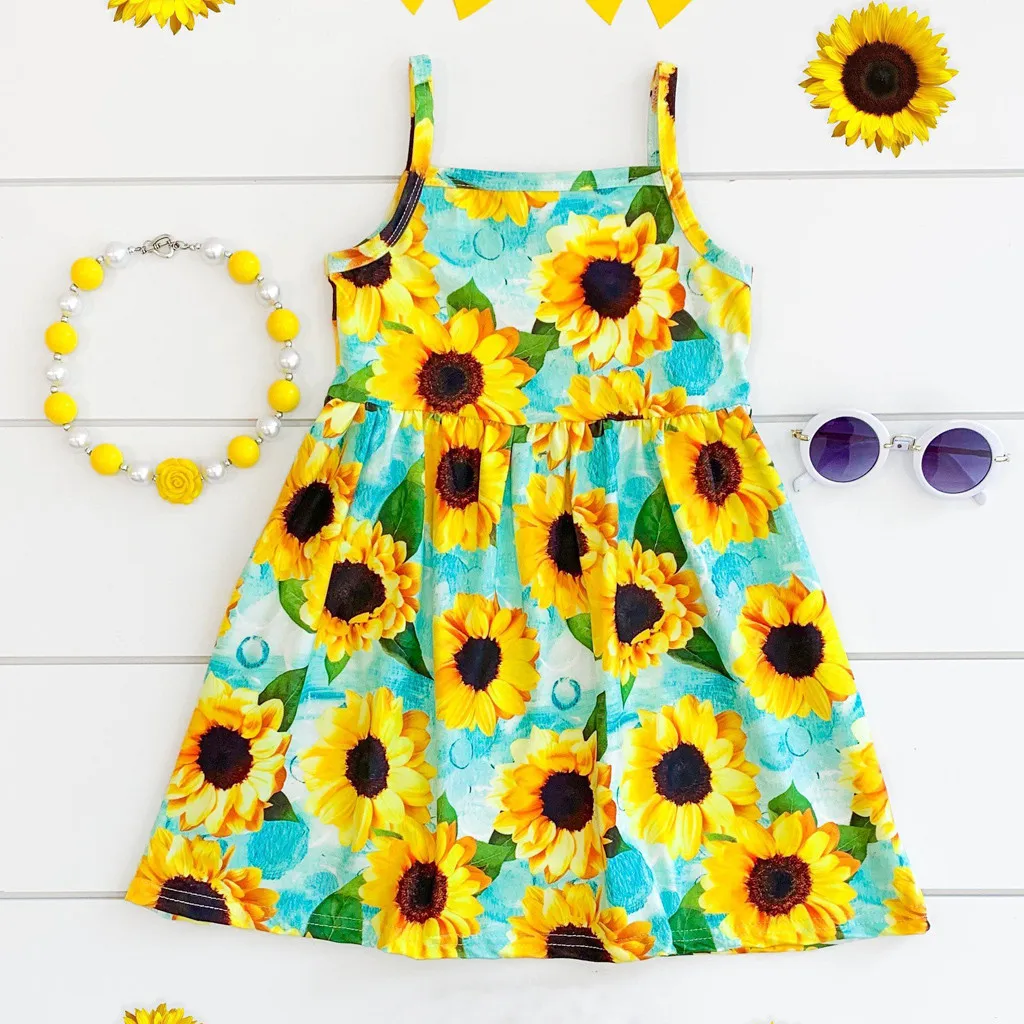 Детская одежда для малышей Одежда маленьких девочек платье с принтом подсолнуха