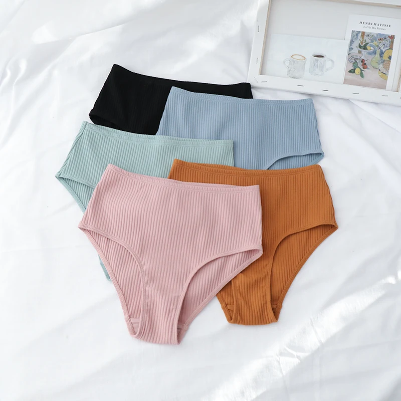 Wriufred Threaded Cotton Simple Breathable Comfort High Waist Bag Hip Ladies Briefs Plus Size Women Underwear 6pcs/lot Panties