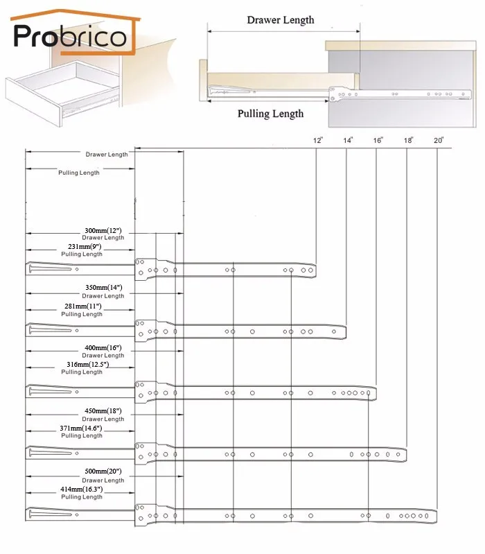 Probrico Drwaer Slide 12 "/14"/16 "/18"/20 "/22" Rail Full Extension кухонная мебель шкаф с