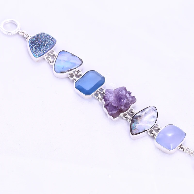 Набор из 6 предметов натурального камня регулируемый размер серебра 925 пробы