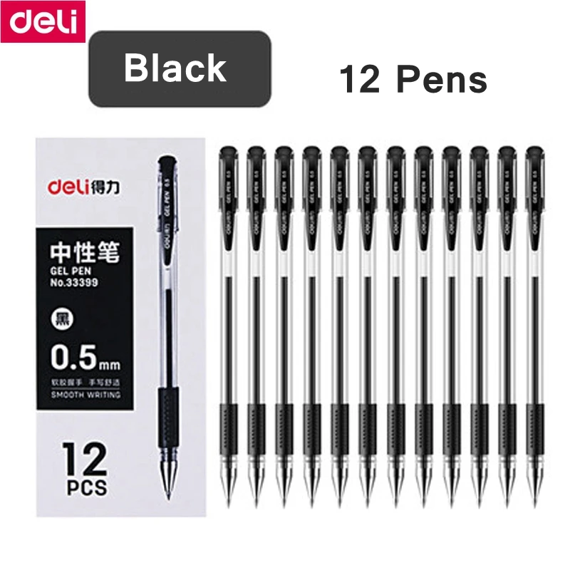 

12PCS/BOX Deli 33399# gel ink pen roller ball pen gel pen 0.5mm black blue red 3 colors +20 refills optional Top brand