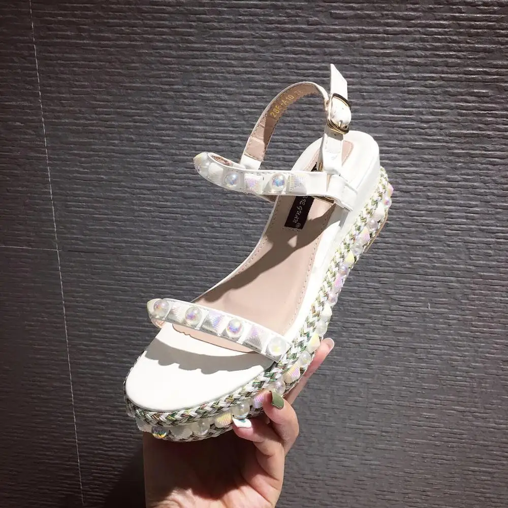 Красочные Панк-шпильки женские жемчужные сандалии веревочные вязаные заклепки