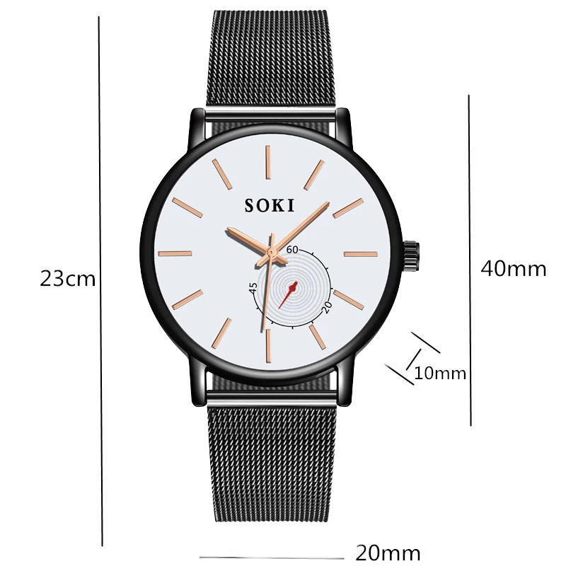 Лаконичные женские часы soki бренд кварцевые Lastest сетчатый ремешок простой черный
