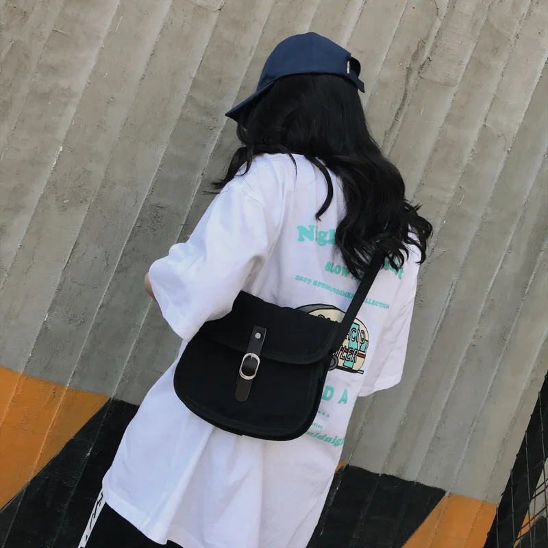 Женская Холщовая Сумка на плечо нейтральная сумка мессенджер Harajuku с пряжкой