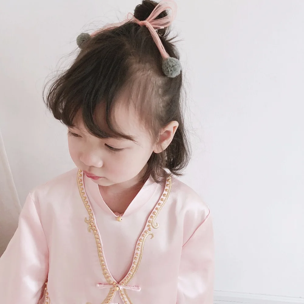 

Children Mesh Bow Double Ball Little Girls Pompom Head Clip Cute Hair pin Princess Hair Accessories Hairpins