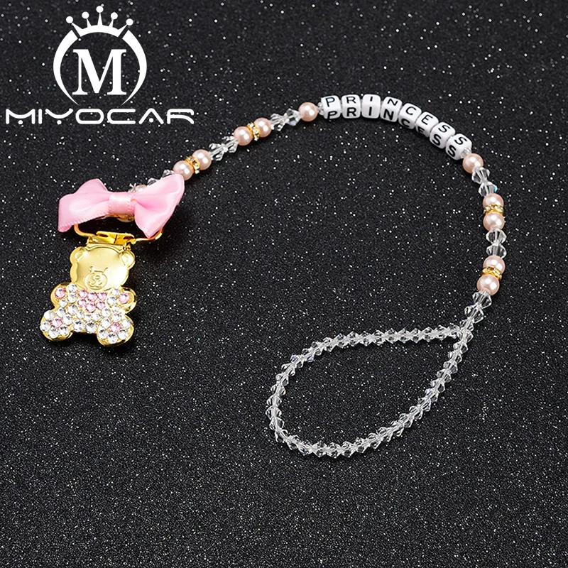 

MIYOCAR any name bling crown pacifier clip personalized pacifier holder dummy clip with bling pacifier set unique gift SP011