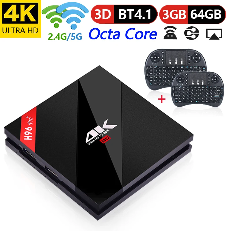 H96 Pro Plus 3 GB 64 ТВ Box Android 7 1 Octa Core 4 K Amlogic S912 Гб 32 2 4g/5 ГГц Wi-Fi BT4.1 1000 м Декодер каналов
