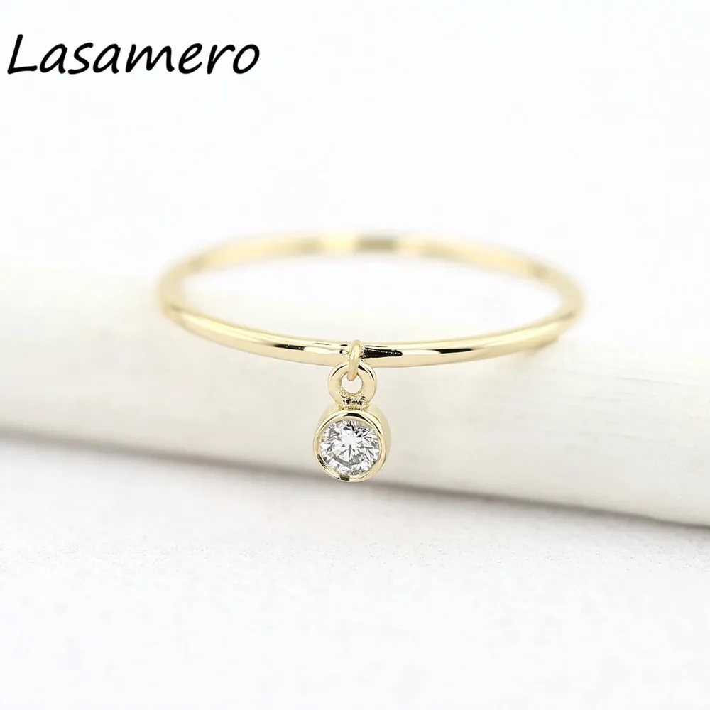 LASAMERO кольцо с круглой огранкой 0 05 карат натуральный бриллиант 14 к желтое золото
