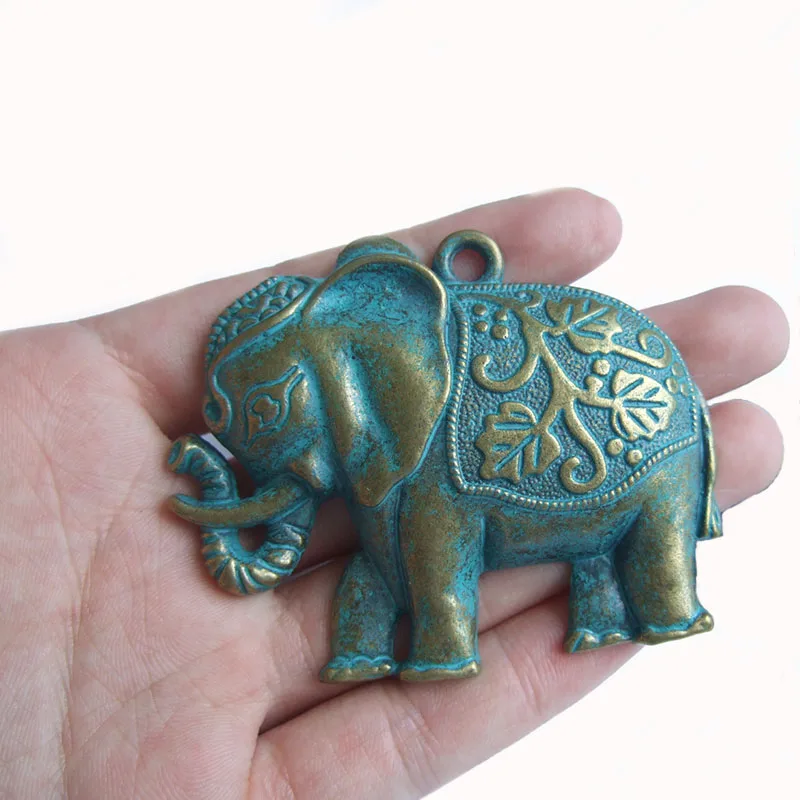

5PCS Antique Bronze Greek Patina Large Elephant Animal Flower Charms Pendant for Necklace Making DIY Jewelry Findings 71x57mm