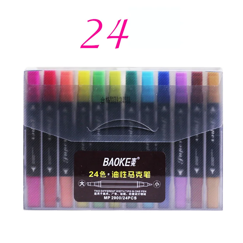24 Colors BAOKE 12/24/36/48/72/96/120 Цвет Двойные наконечники чернила на масляной основе маркер комплект перманентные маркер-краски ручка для художника Рисунок Марк Сделано в Китае - Цвет: 24 Colors