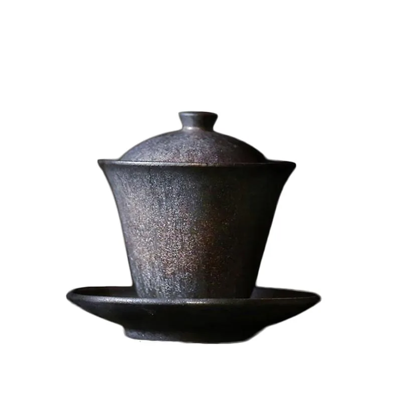 

160ml Handmade Vintage Coarse Pottery Gaiwan Japanese Style Ceramic Kung Fu Tea Set Creative Teacups Tea Bowl Master Cup Tureen
