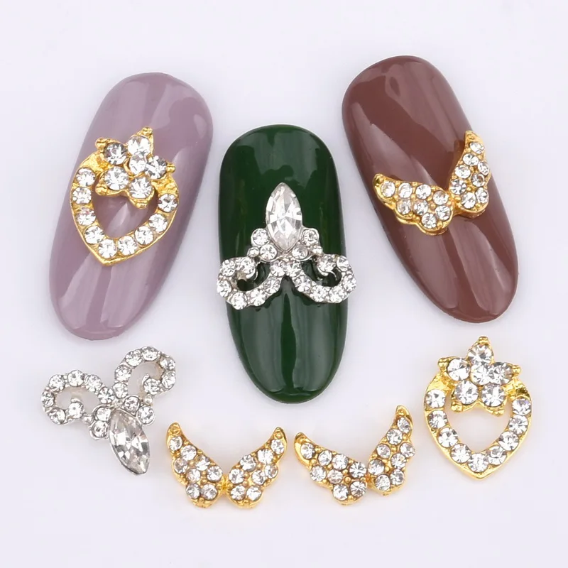 10 шт. украшения для ногтей в форме рыбки сердца из золотистого/серебристого