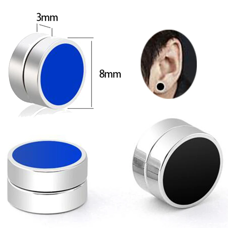 1Pair 2018 Stainless Titanium Steel Blue Magnetic Clip on Oil Drip Fake Stud Earrings Magnet Earring Gift | Украшения и