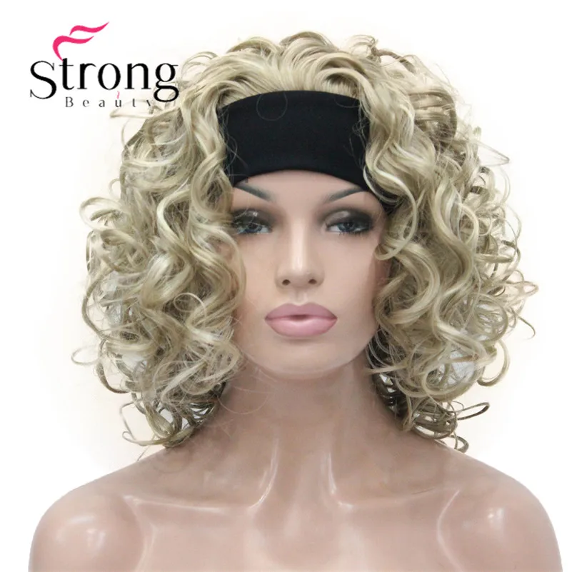 Peluca de cabello sintético para mujer, postizo corto 3/4 con reflejos rubios, pieza de cabello rizado con diadema, opciones de color