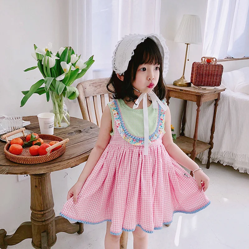 2019summer New Arrivals Baby Girls Cotton Grid Pink Princess Dress Children Spanish High Quality Comfortable Soft | Детская одежда и