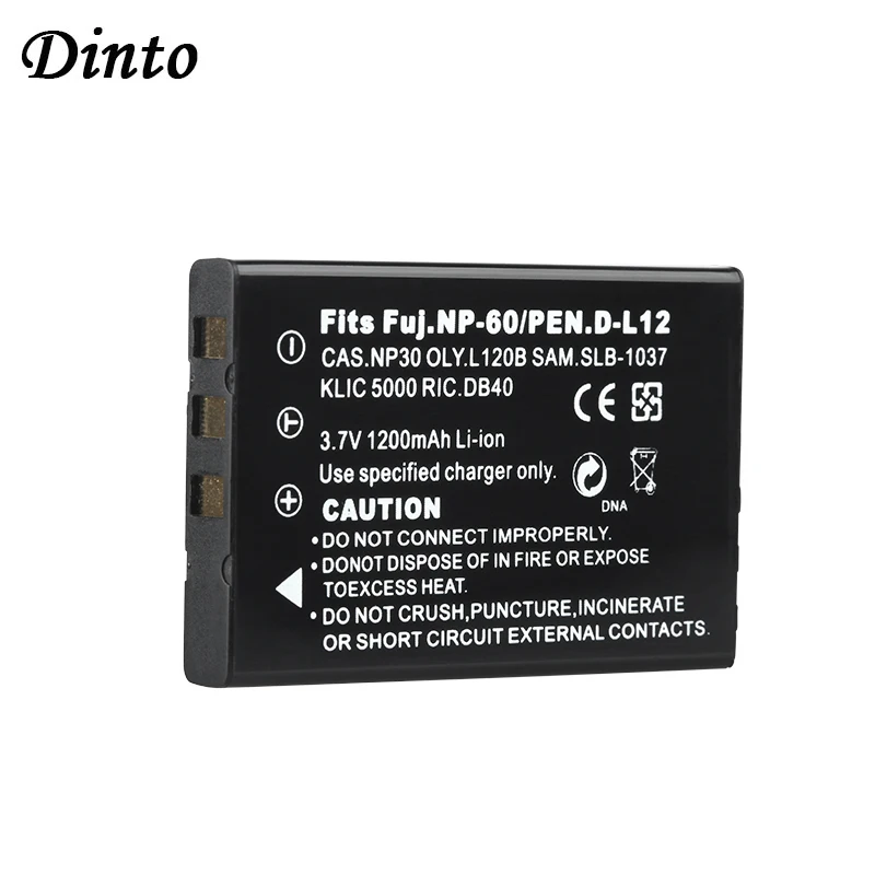 

Dinto 1pc 3.7V 1200mAh FNP-60 NP-60 NP 60 NP60 SLB 1137 1037 CNP-30 K5000 D-Li2 Li-20B Battery for FUJIFILM F410 F601 F501