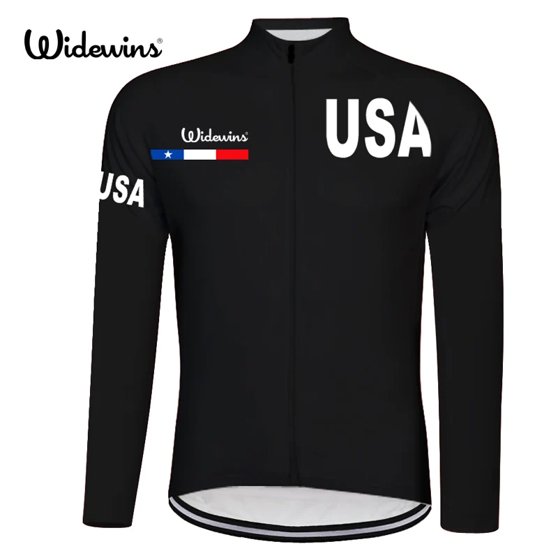 

USA Spring summer thin pro team black white long sleeve cycling jersey bike shirt USA road cycling gear Reflective stripe 8004