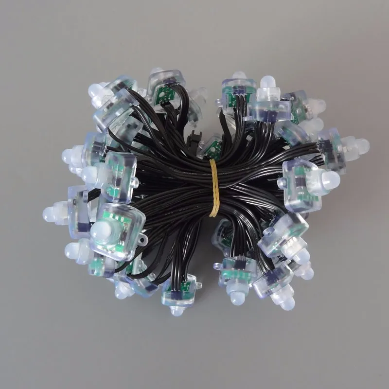 Квадратный тип DC5V адресуемых 12 мм WS2811 Smart LED пиксель узел, rgb полный цвет; RGB 20AWG все черный провод, IP68 с 13.5 мм косичка