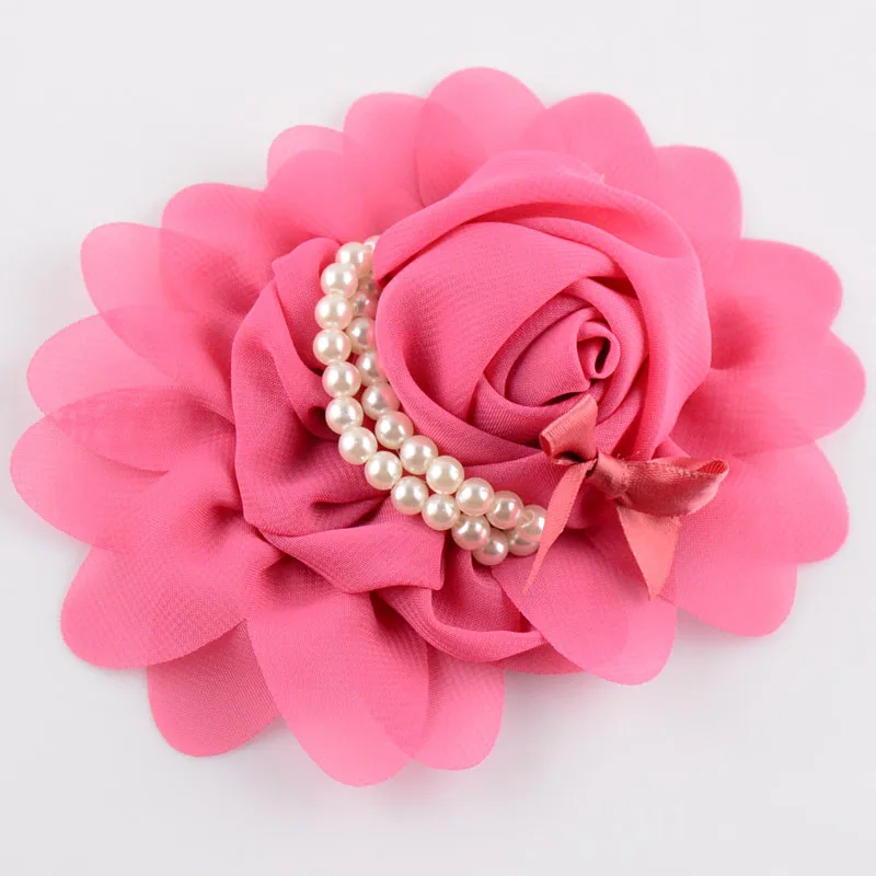 100 шт/партия 20C Девушки Бутик Шифоновый Цветок для волос с имитацией жемчуга Свадебные цветы для женщин TH19