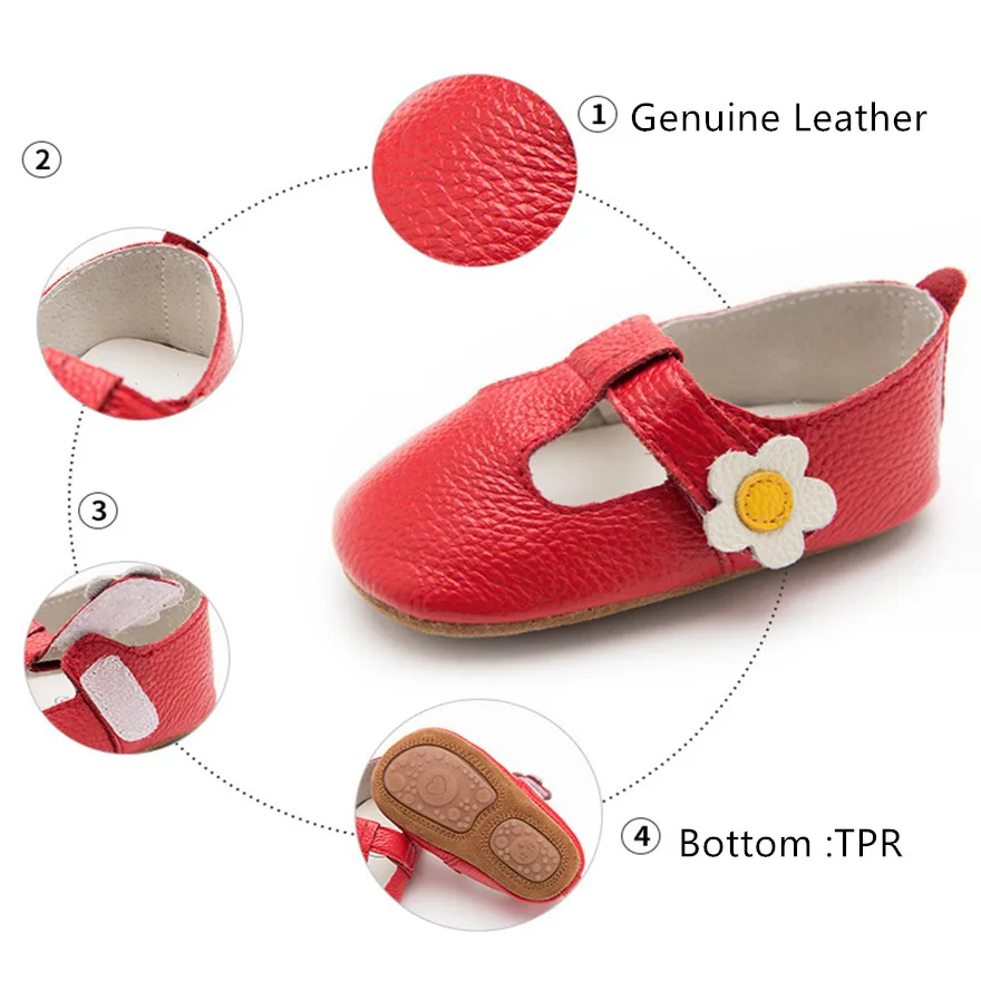 Детские сандалии из натуральной кожи с нескользящей подошвой и цветами детские