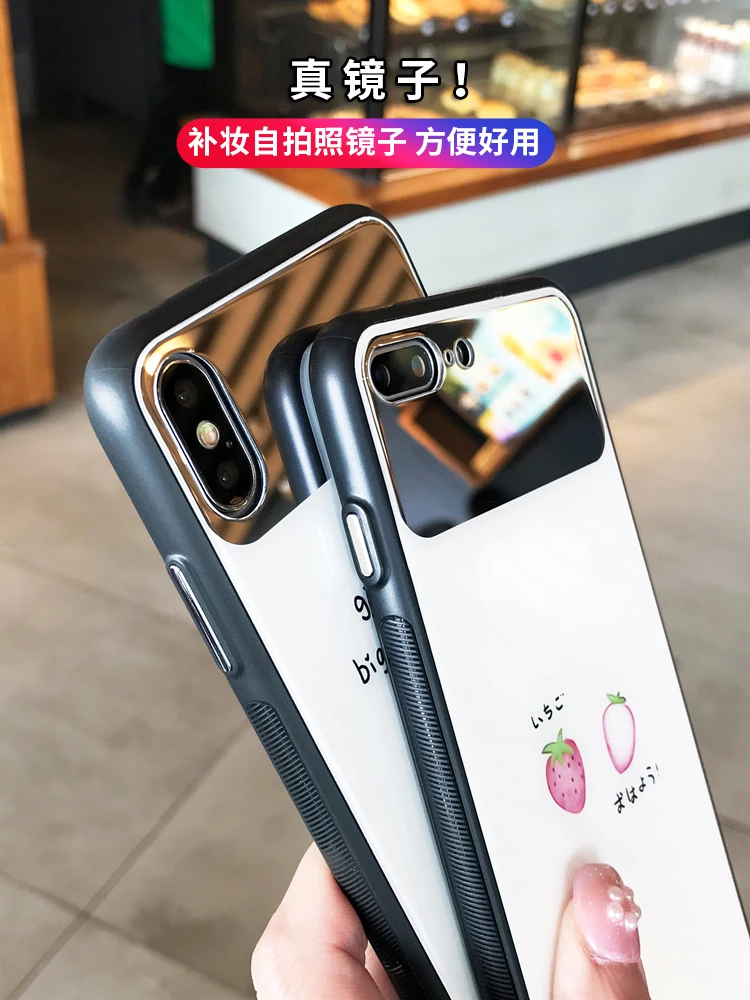Роскошный зеркальный чехол для iPhone 6 S 7 8 plus love heart розовый клубничный стеклянный X