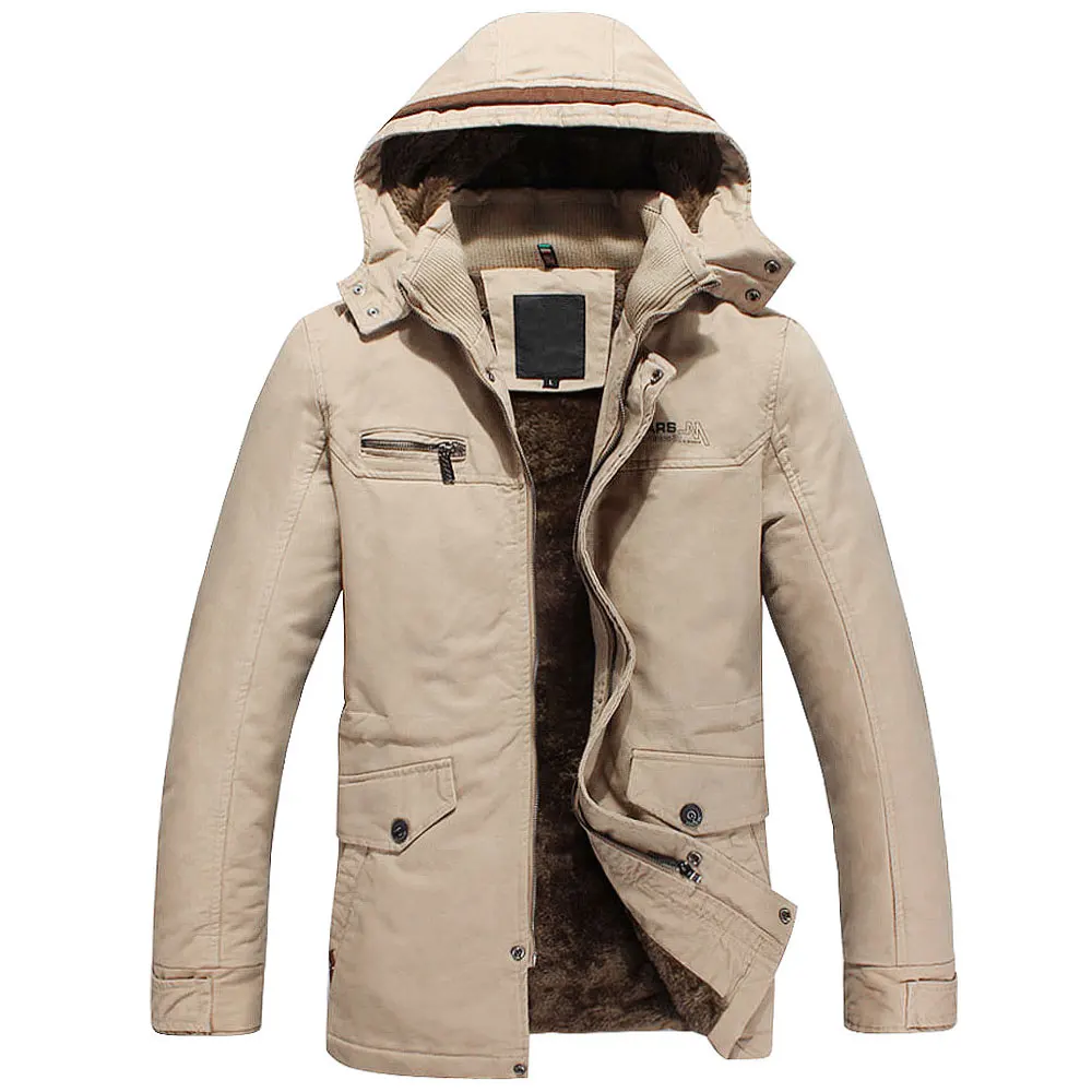 Pale Khaki Мужское утолщенное пальто,, мужское однотонное повседневное длинное теплое пальто с меховой подкладкой, мужская модная стеганая зимняя одежда с капюшоном, толстые куртки - Цвет: Pale Khaki