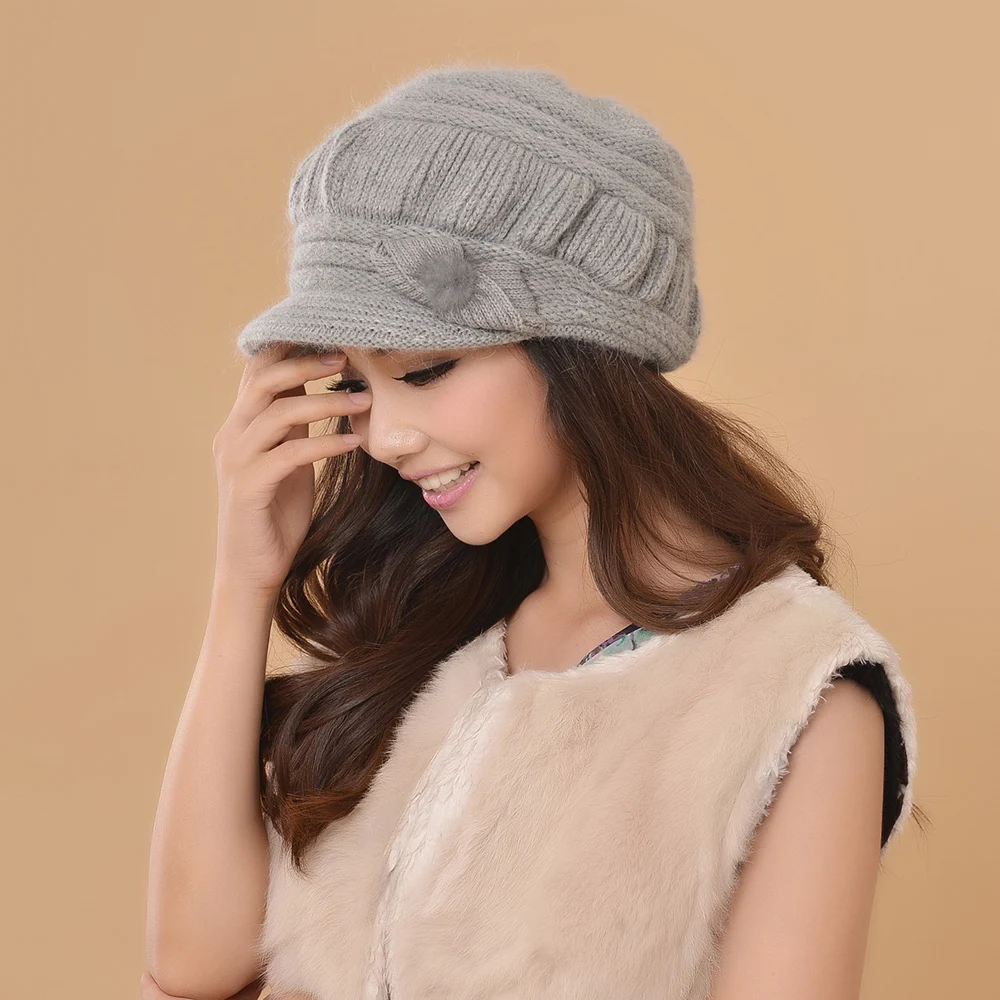 Зимняя шапка женский модный берет из кроличьей шерсти теплая Кепка вязаные шапки