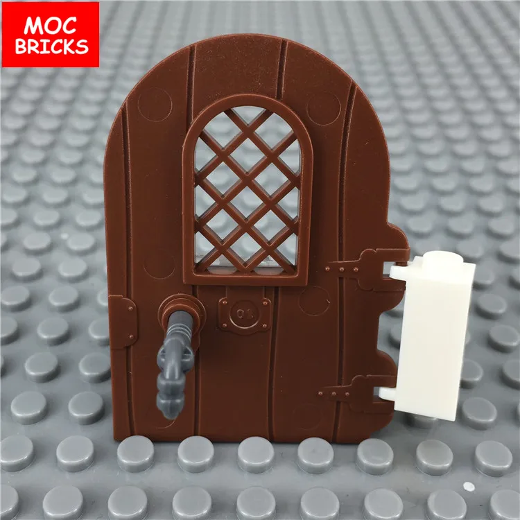 Кубики MOC дверь замка коричневого цвета 4x6 круглое окно и Замочная скважина